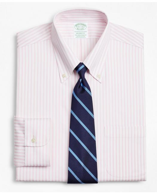 Brooks Brothers Stretch Milano Slim-fit Dress Shirt, Non-iron Twill Button-down Collar Bold Stripe | Pink | Size 14½