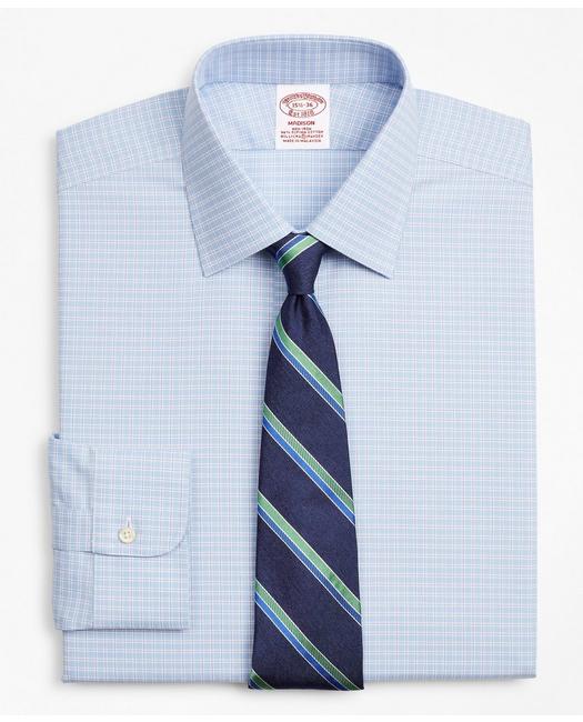Brooks Brothers Stretch Madison Relaxed-fit Dress Shirt, Non-iron Royal Oxford Ainsley Collar Check | Blue | Size 14