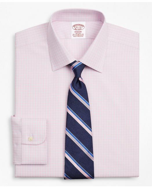 Brooks Brothers Stretch Madison Relaxed-fit Dress Shirt, Non-iron Royal Oxford Ainsley Collar Check | Pink | Size 15
