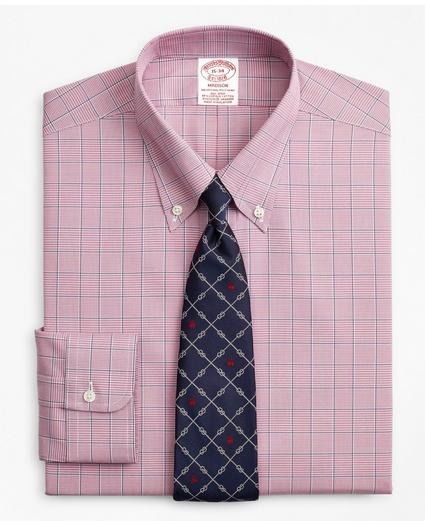 Stretch Madison Relaxed-Fit Dress Shirt, Non-Iron Pinpoint Button-Down Collar Glen Plaid