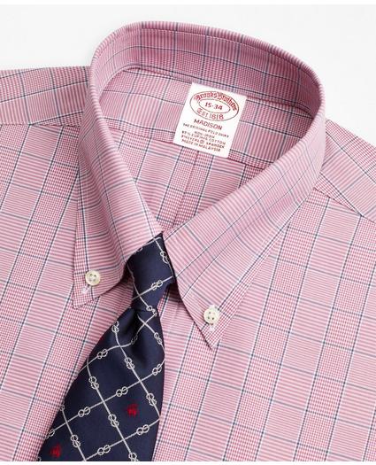 Stretch Madison Relaxed-Fit Dress Shirt, Non-Iron Pinpoint Button-Down Collar Glen Plaid