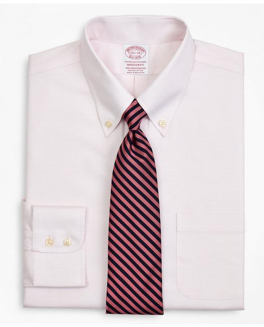 Brooks Brothers Stretch Madison Relaxed-fit Dress Shirt, Non-iron Twill Button-down Collar Micro-check | Pink | Size
