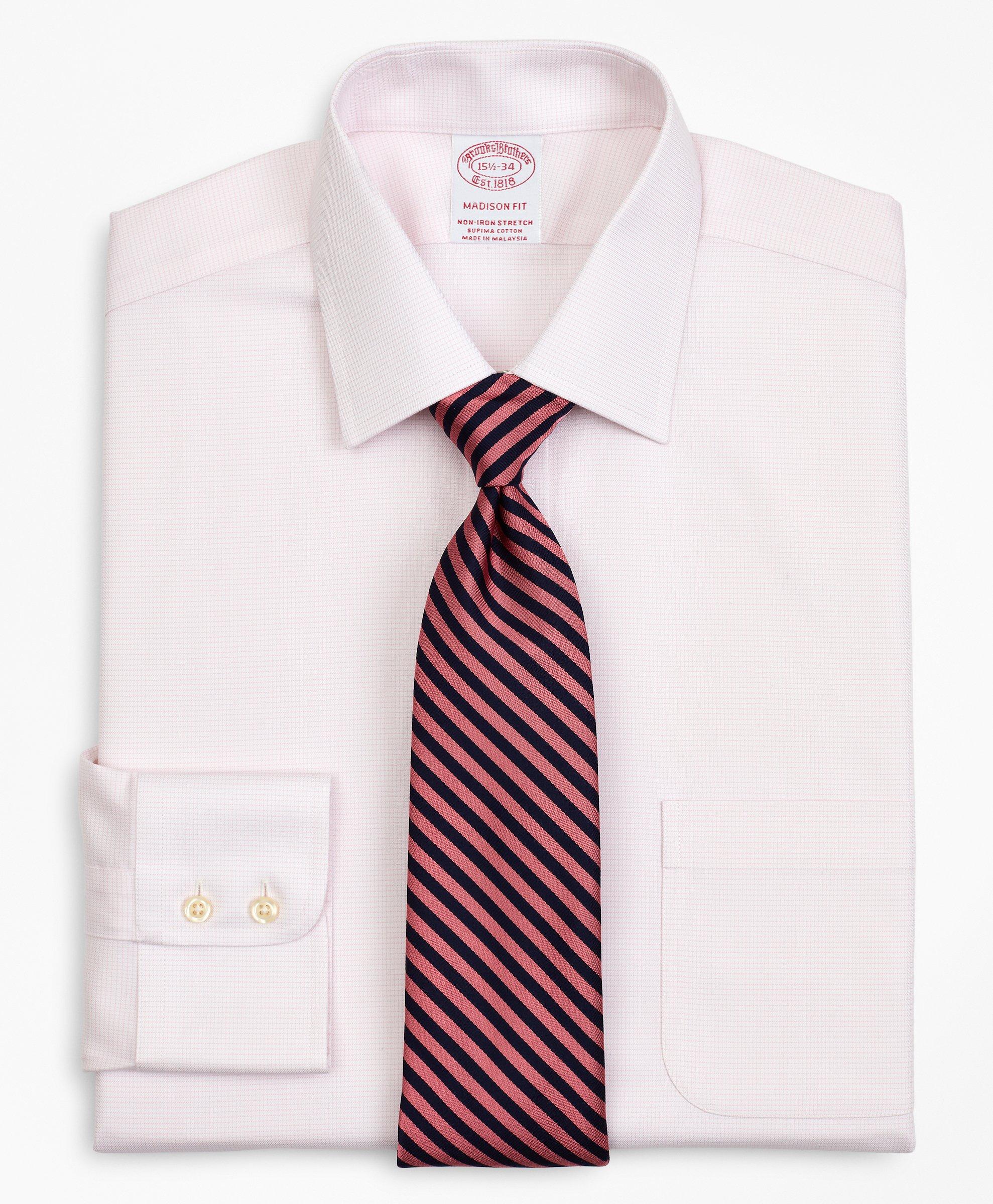 Stretch Madison Relaxed-Fit Dress Shirt, Non-Iron Twill Ainsley Collar Micro-Check