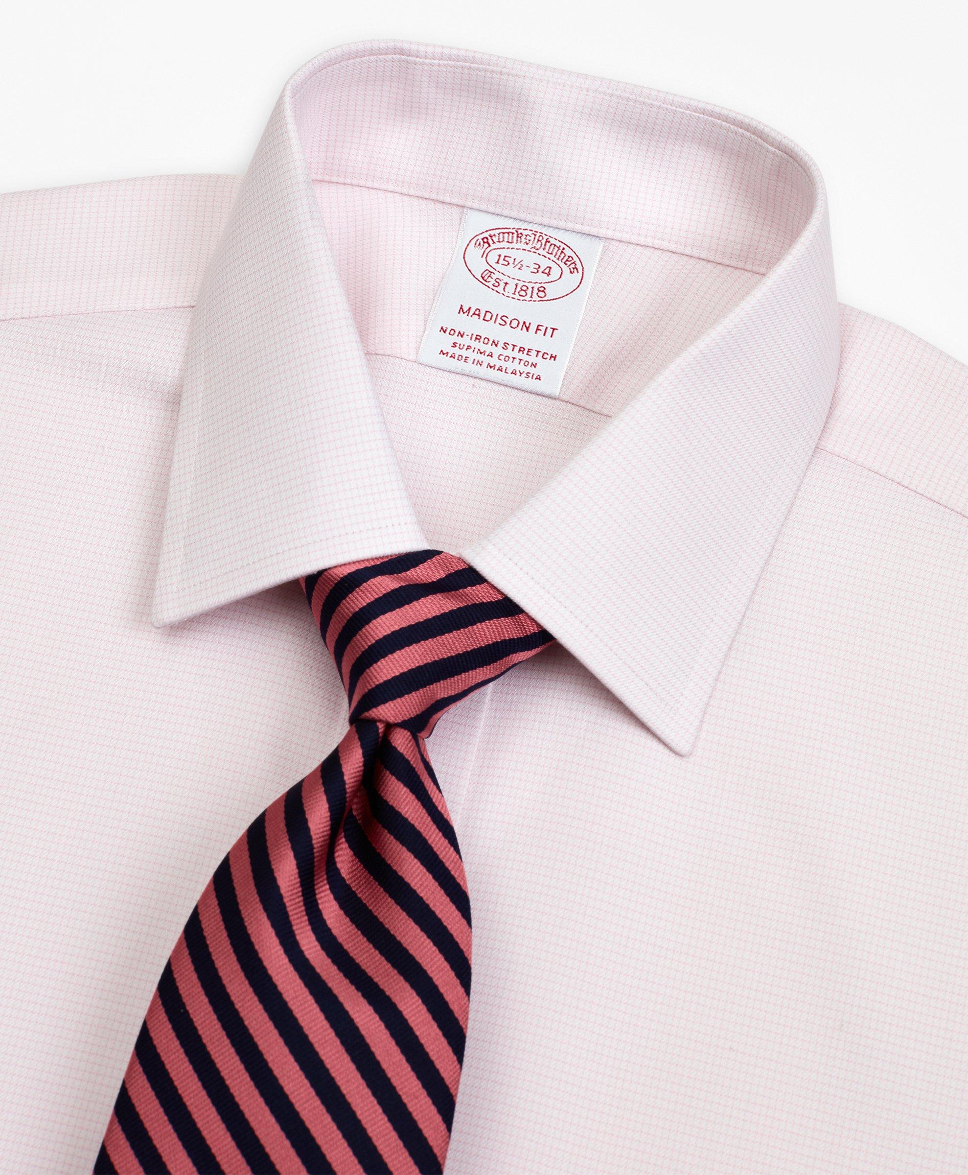 Stretch Madison Relaxed-Fit Dress Shirt, Non-Iron Twill Ainsley Collar Micro-Check