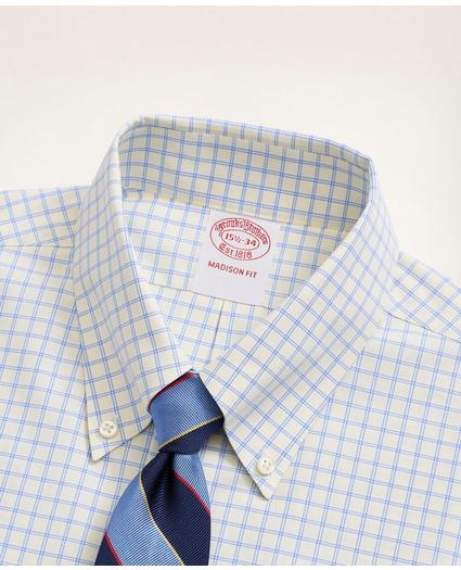Stretch Madison Relaxed-Fit Dress Shirt, Non-Iron Poplin Button-Down Collar Grid Check
