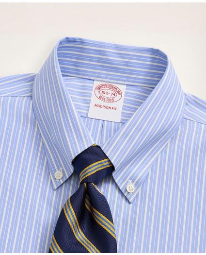 Stretch Madison Relaxed-Fit Dress Shirt, Non-Iron Poplin Button-Down Collar Ground Alternating Stripe