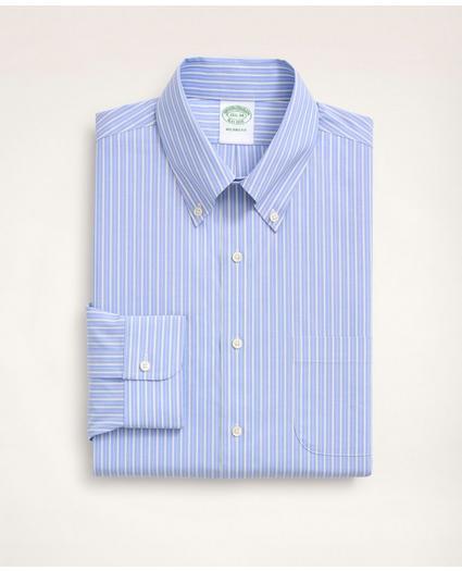 Stretch Milano Slim-Fit Dress Shirt, Non-Iron Poplin Button-Down Collar Ground Alternating Stripe