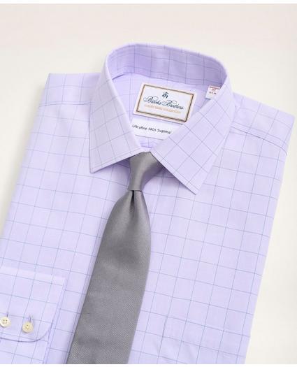 Madison Relaxed-Fit Dress Shirt, Non-Iron Ultrafine Twill Ainsley Collar Grid Check