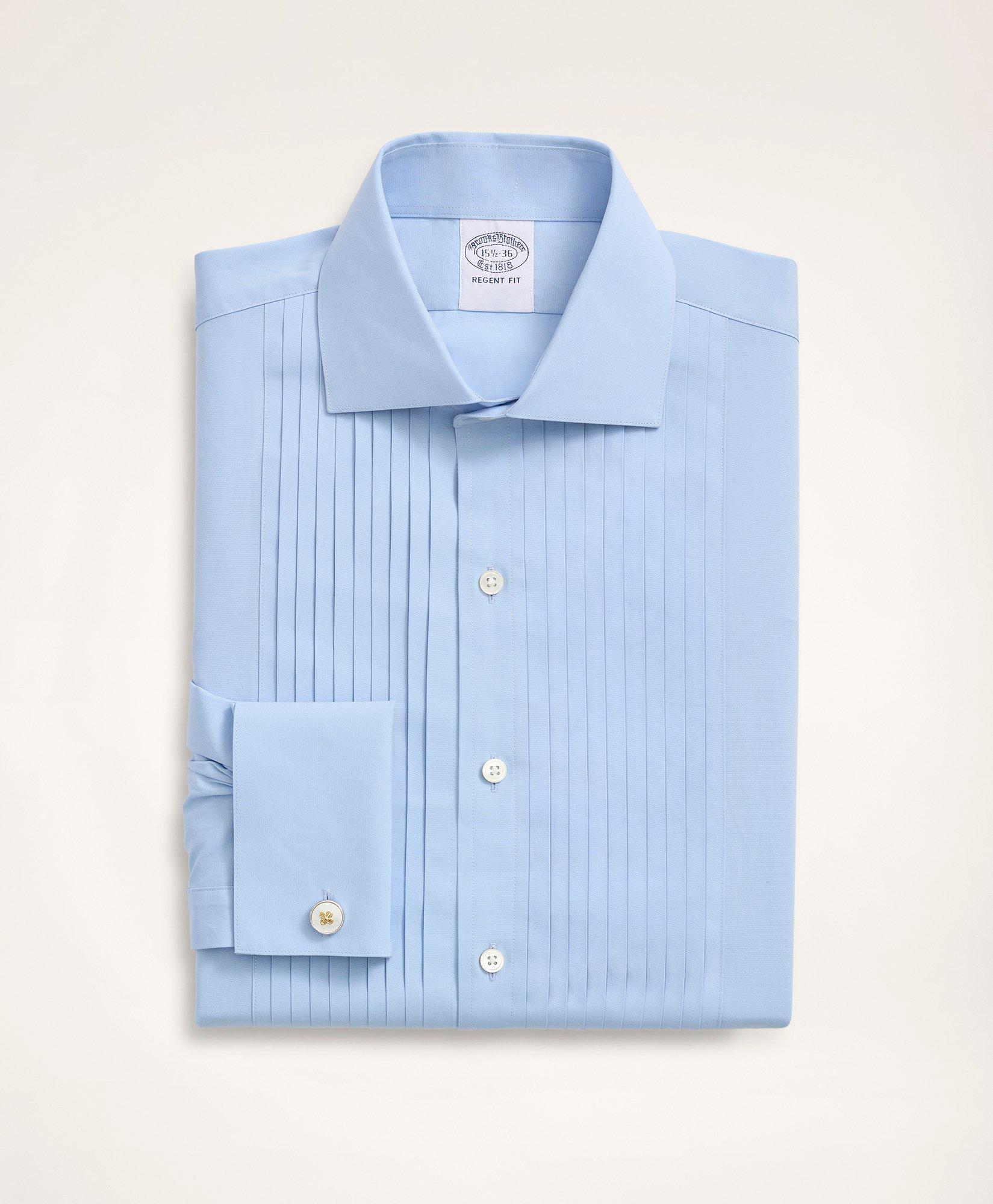 Brooks Brothers Regent Regular-fit Ten-pleat Broadcloth English Collar Tuxedo Shirt | Chambray | Size 15 33