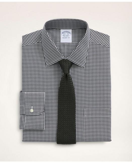 Brooks Brothers Stretch Regent Regular-fit Dress Shirt, Non-iron Herringbone Gingham Ainsley Collar | Black | Size 1