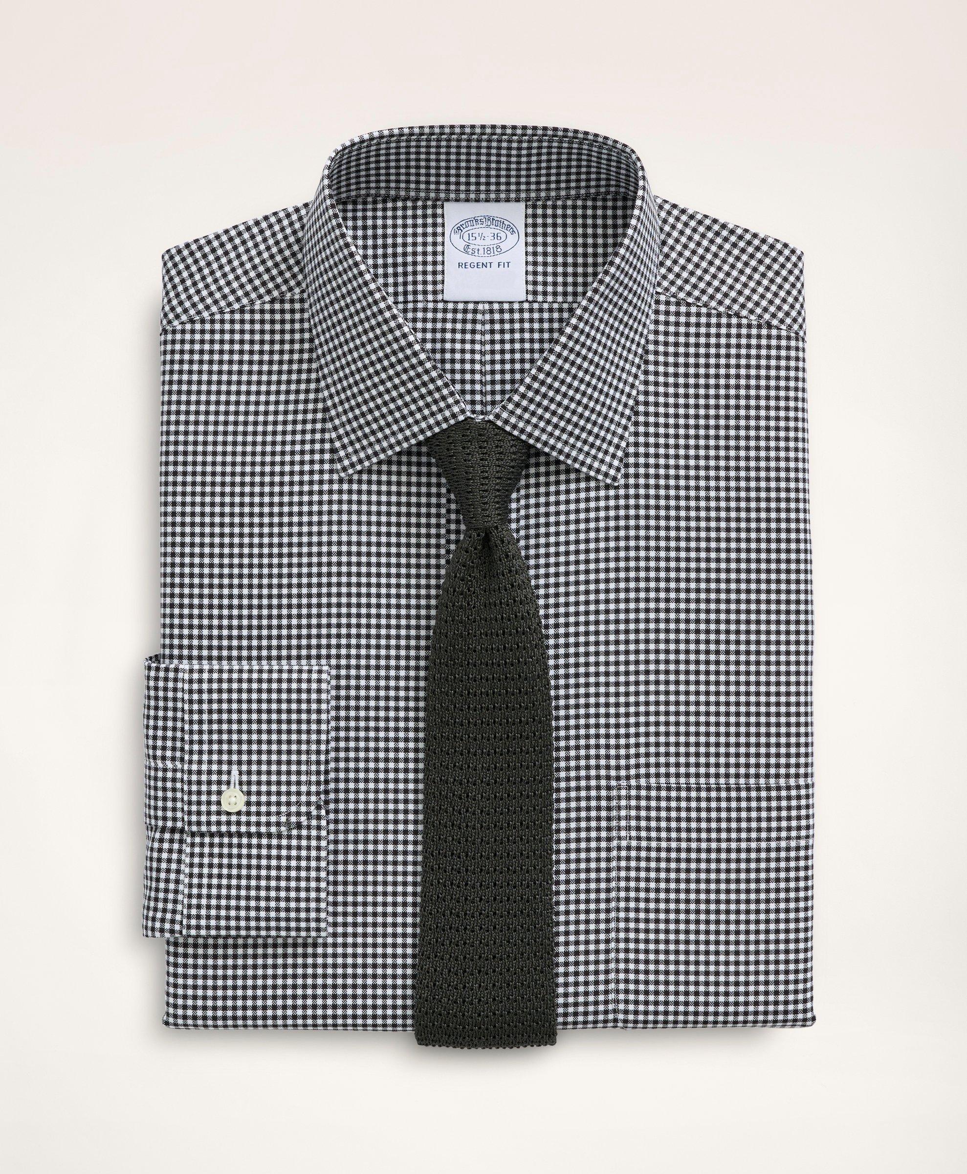 Brooks Brothers Stretch Regent Regular-fit Dress Shirt, Non-iron Herringbone Gingham Ainsley Collar | Black | Size 1