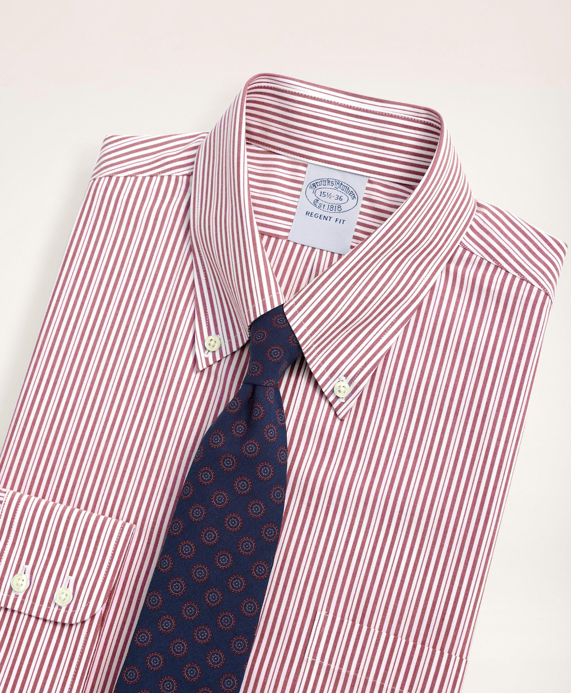 Stretch Regent Regular-Fit Dress Shirt, Non-Iron Poplin Button Down Collar Stripe