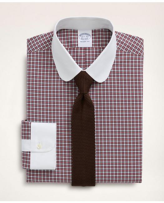 Brooks Brothers Stretch Regent Regular-fit Dress Shirt, Non-iron Poplin Club Collar Micro-tartan | White | Size 17 3
