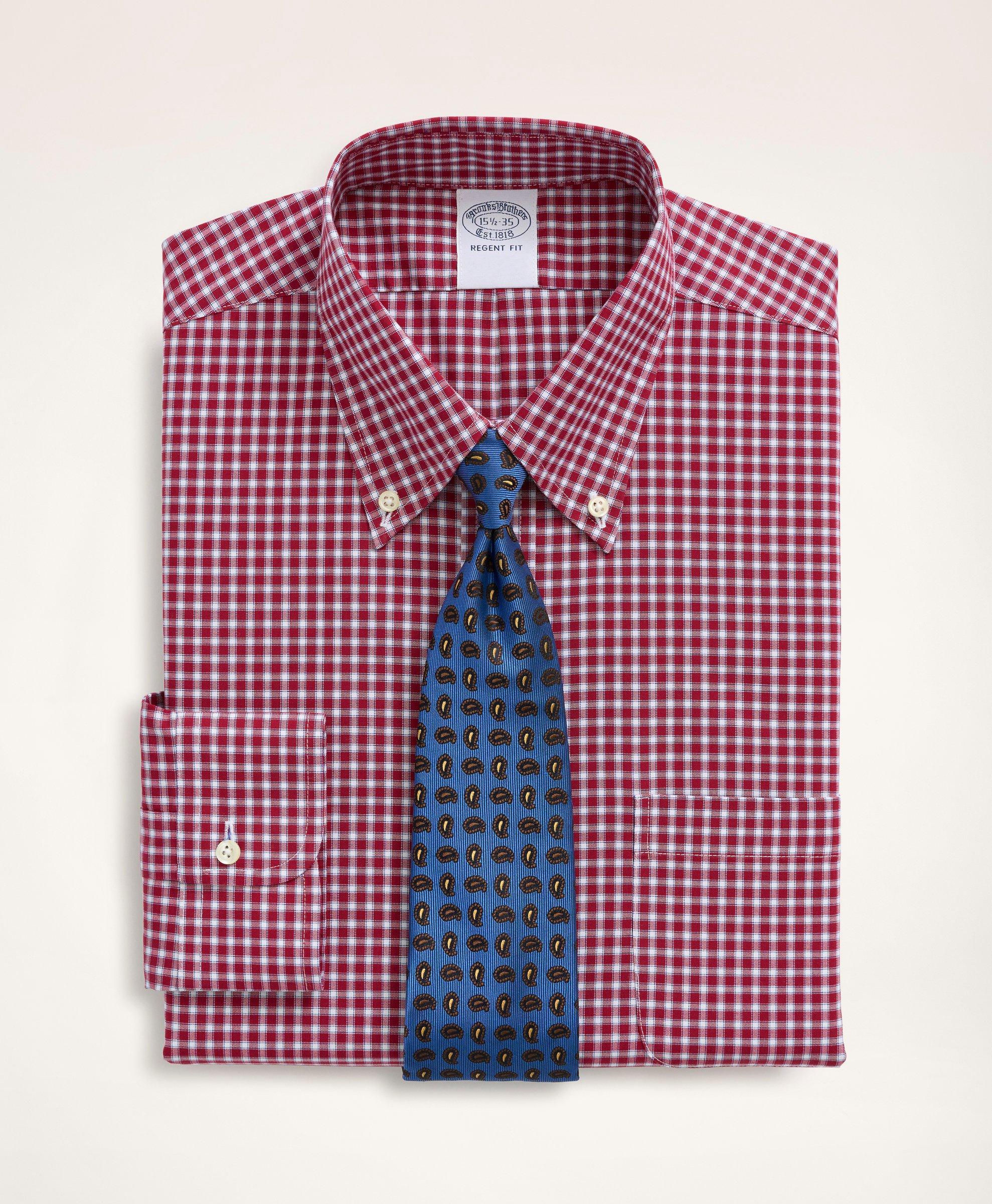 Brooks Brothers Stretch Regent Regular-fit Dress Shirt, Non-iron Pinpoint Oxford Button Down Collar Gingham | Red |