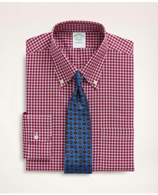 Brooks Brothers Stretch Milano Slim-fit Dress Shirt, Non-iron Pinpoint Oxford Button Down Collar Gingham | Red | Siz