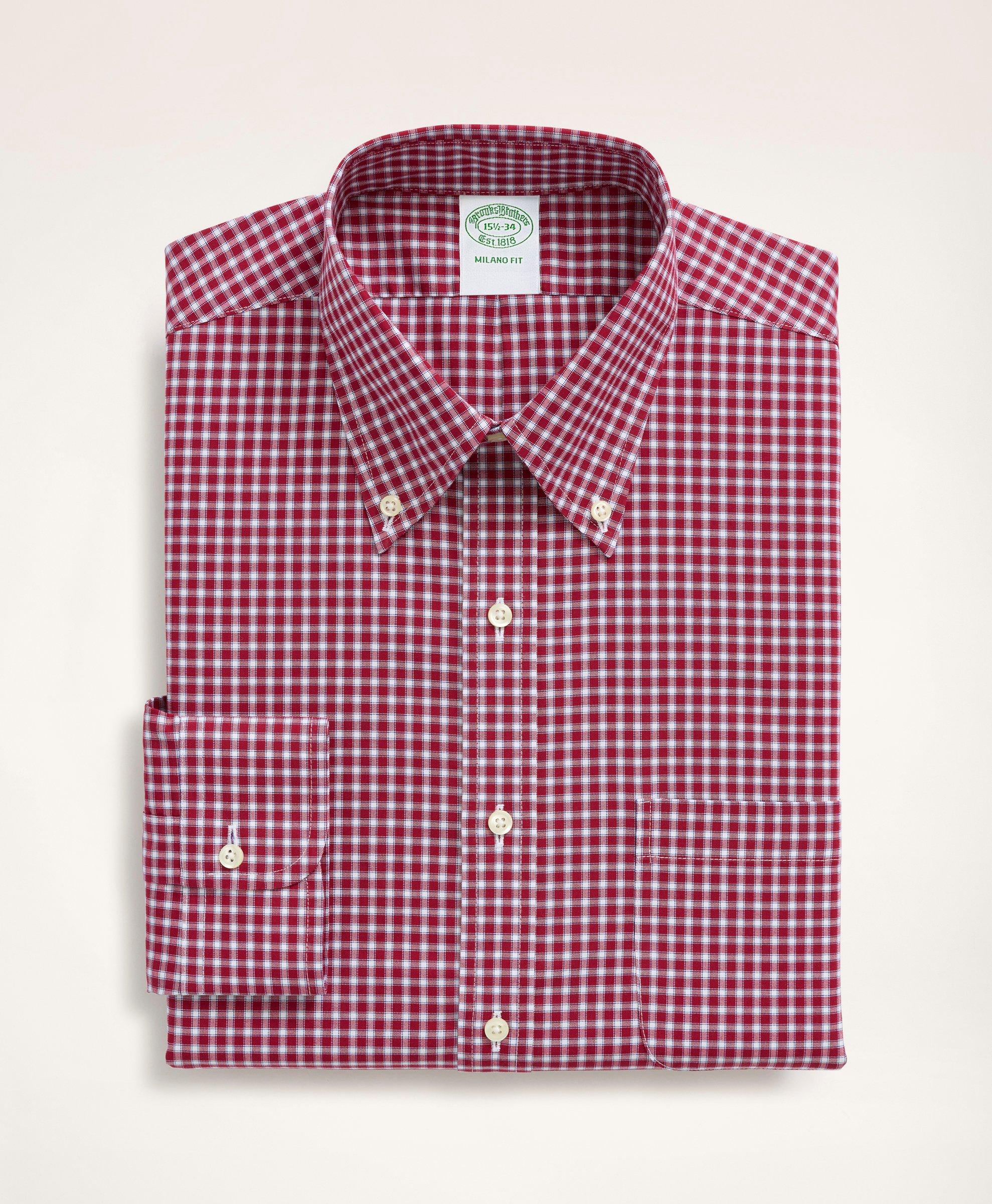 Stretch Milano Slim-Fit Dress Shirt, Non-Iron Pinpoint Oxford Button Down Collar Gingham