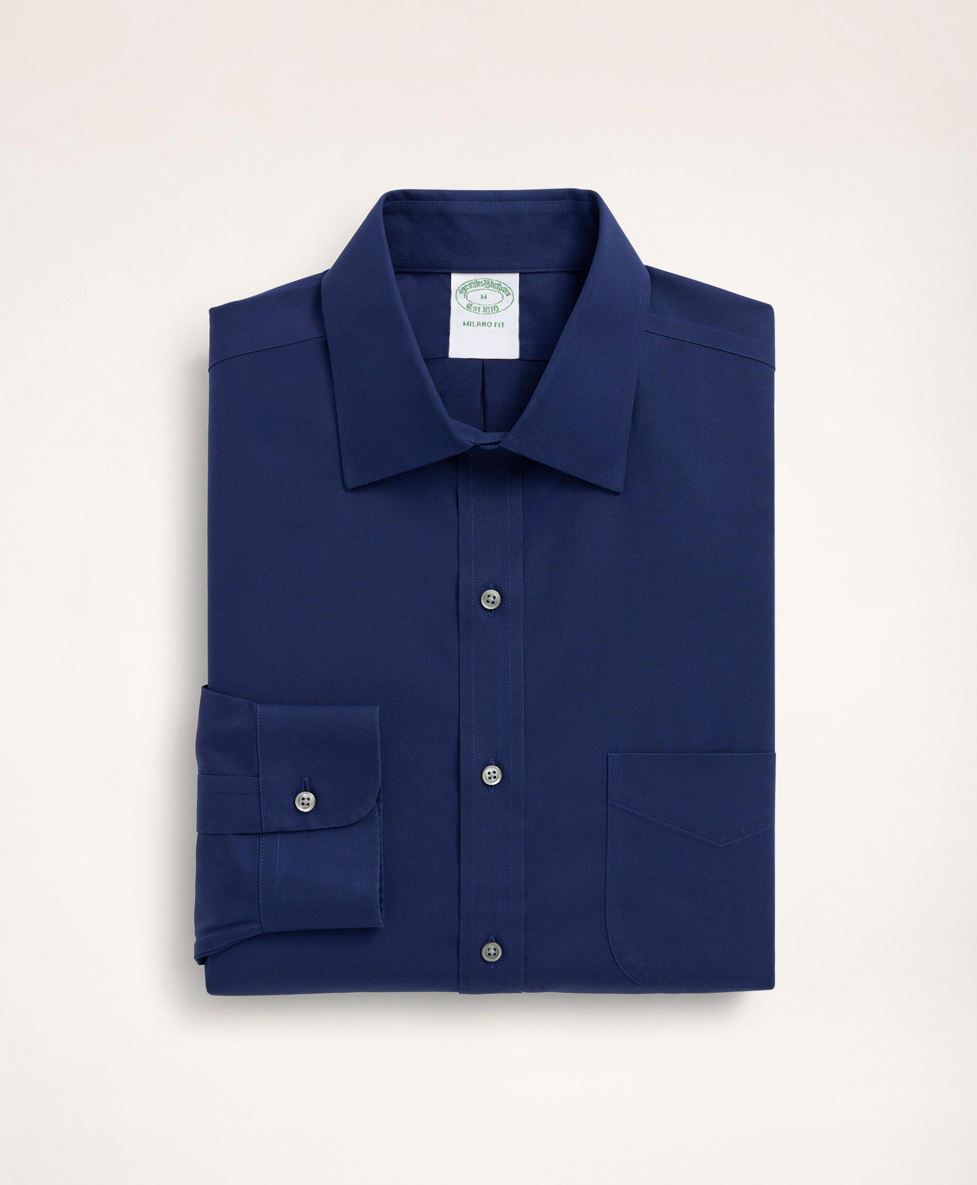 Stretch Milano Slim-Fit Dress Shirt, Non-Iron Pinpoint Ainsley Collar