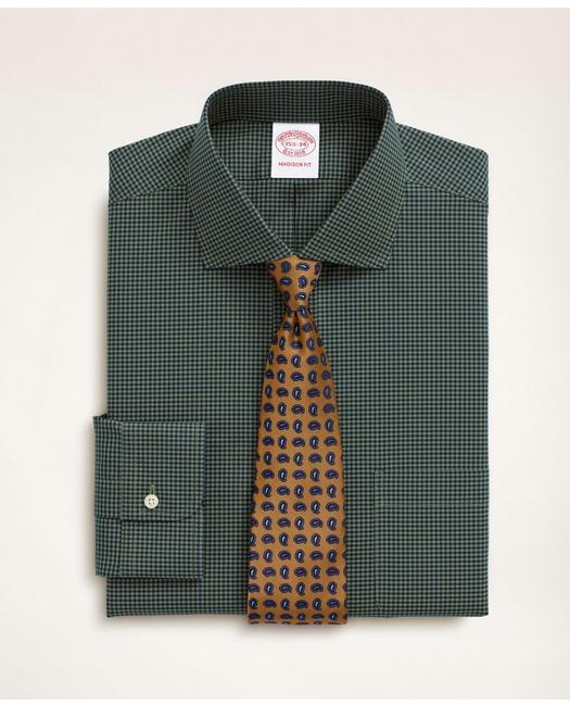 Brooks Brothers Stretch Madison Relaxed-fit Dress Shirt, Non-iron Poplin English Spread Collar Gingham | Dark Green