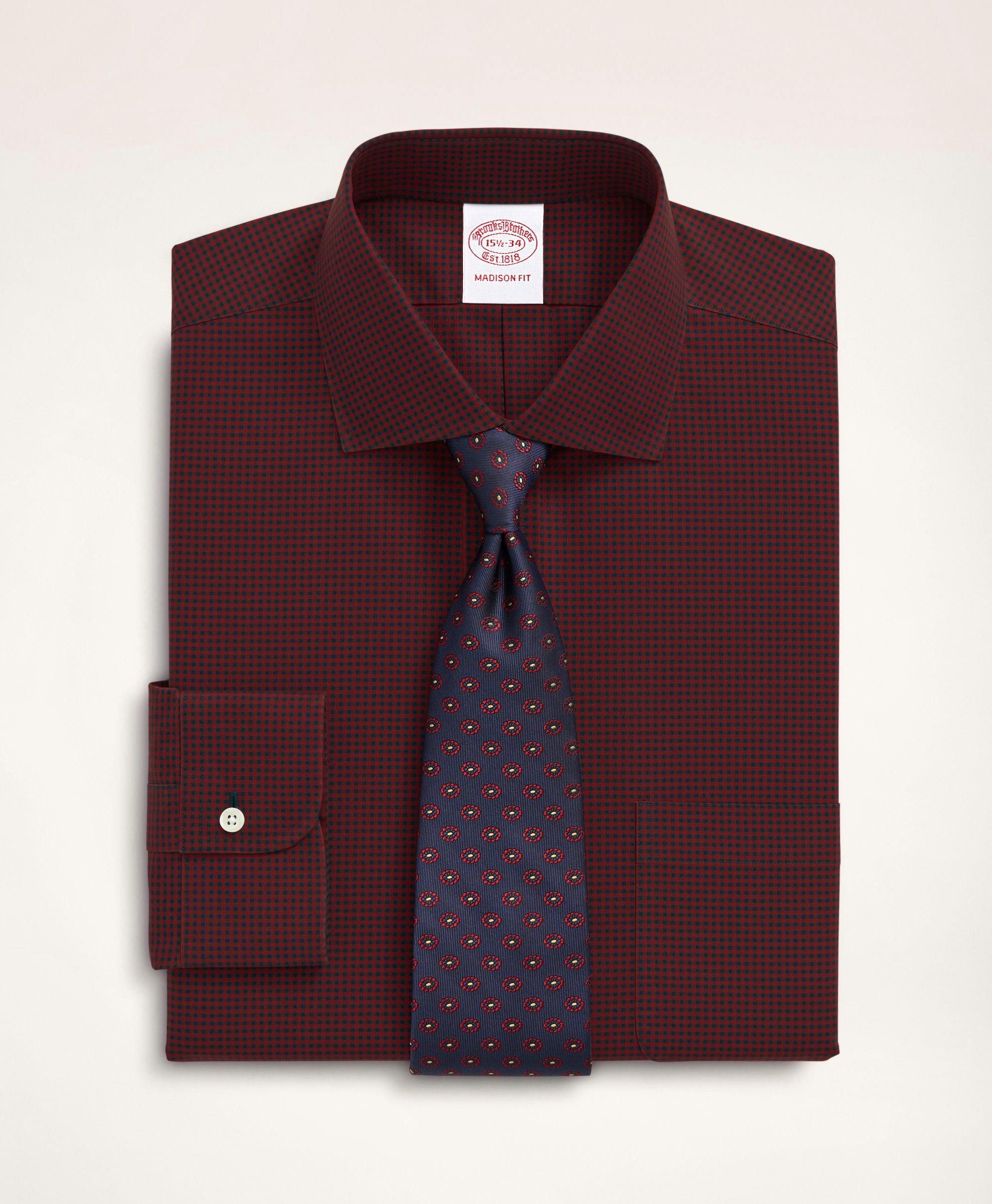 Stretch Madison Relaxed-Fit Dress Shirt, Non-Iron Poplin English Spread Collar Gingham