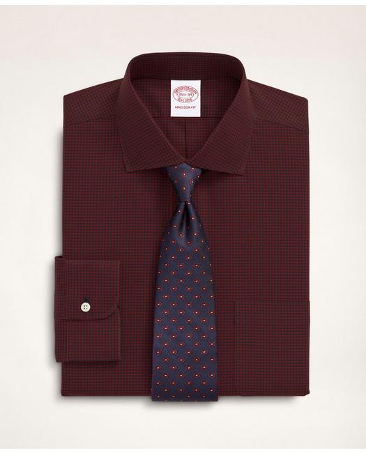 Brooks Brothers Stretch Madison Relaxed-fit Dress Shirt, Non-iron Poplin English Spread Collar Gingham | Dark Red |