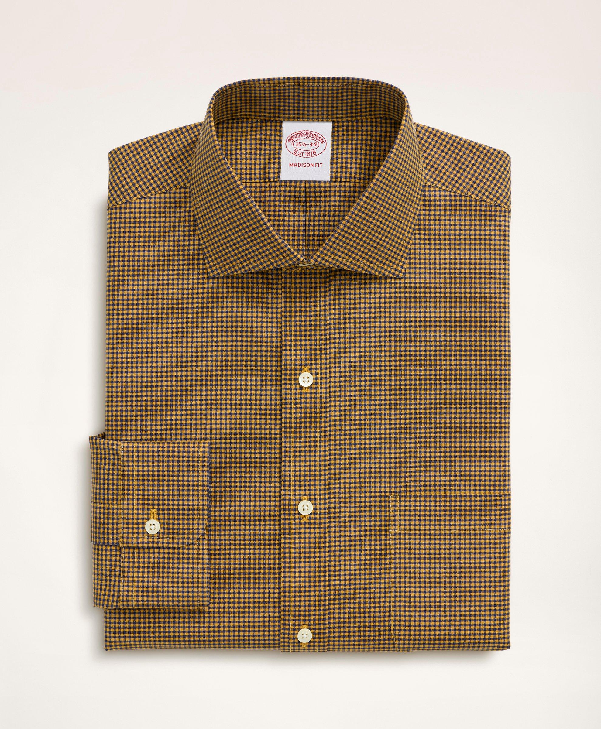 Stretch Madison Relaxed-Fit Dress Shirt, Non-Iron Poplin English Spread Collar Gingham