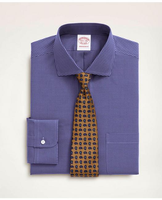 Brooks Brothers Stretch Madison Relaxed-fit Dress Shirt, Non-iron Poplin English Spread Collar Gingham | Light Purpl In Light Purple