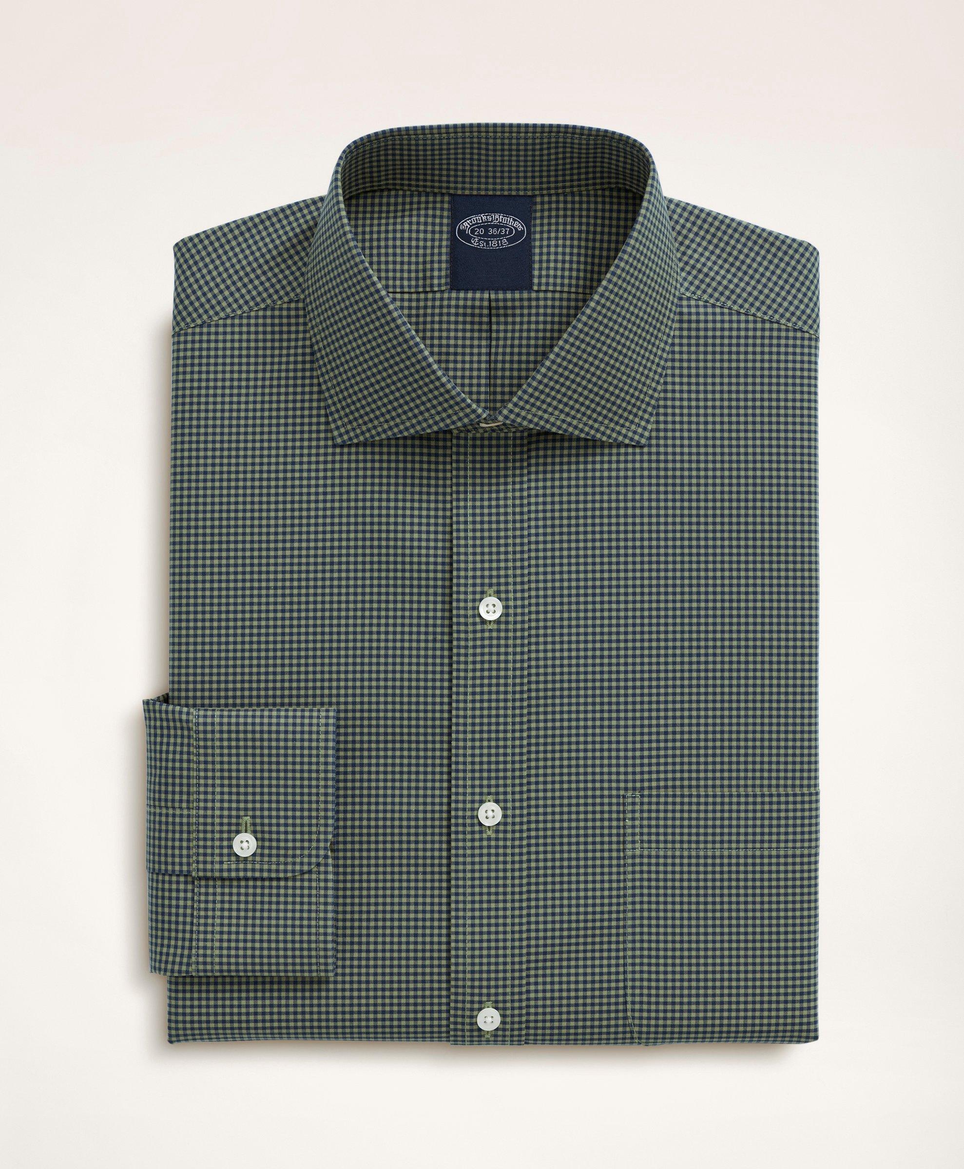 Stretch Big & Tall Dress Shirt, Non-Iron Poplin English Spread Collar Gingham