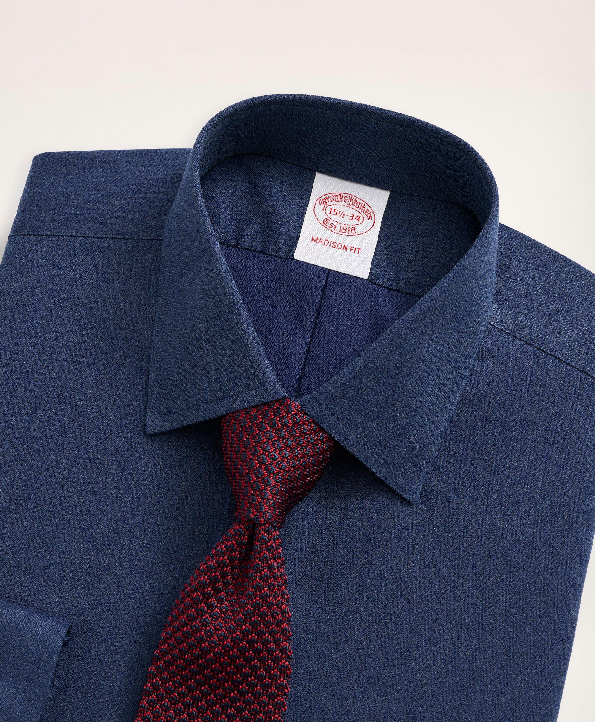 Stretch Madison Relaxed-Fit Dress Shirt, Non-Iron Herringbone Ainsley Collar