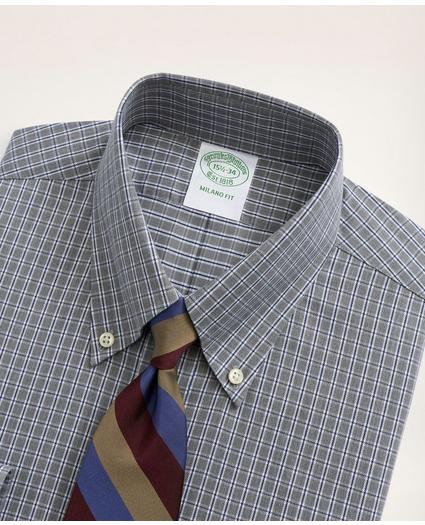 Stretch Milano Slim-Fit Dress Shirt, Non-Iron Twill Mini-Check Button Down Collar