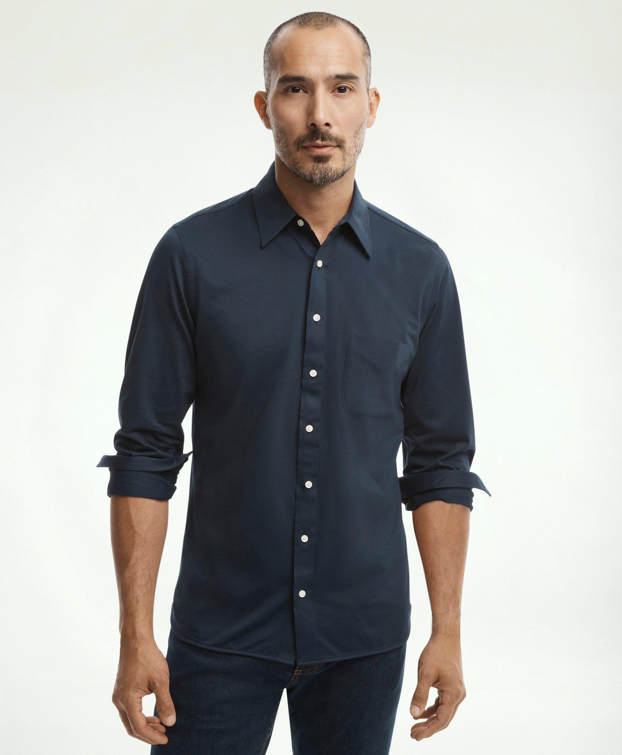 Brooks Brothers Japanese Knit Dress Shirt, Slim Fit | Navy | Size 15½ 33