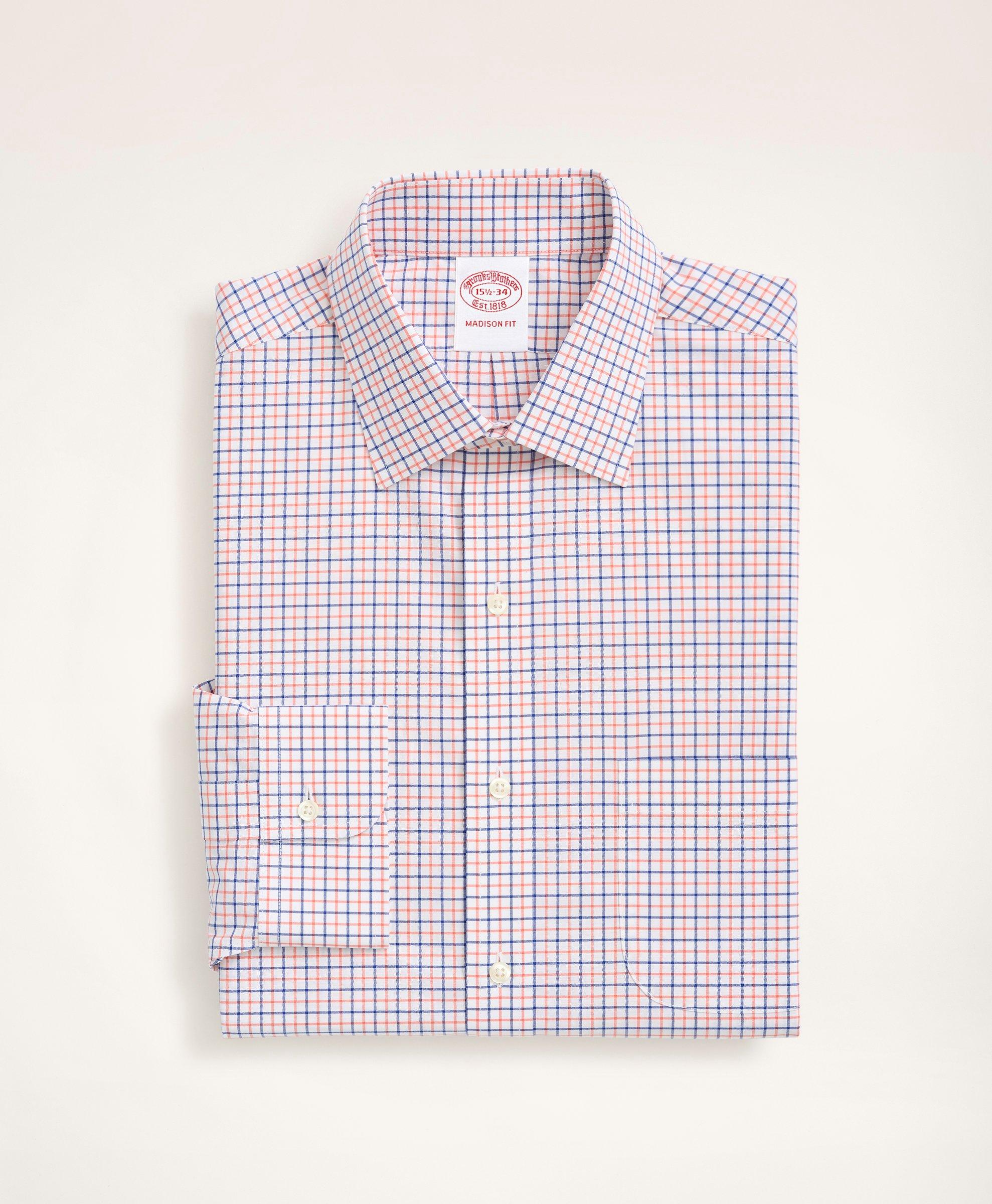 Stretch Madison Relaxed-Fit Dress Shirt, Non-Iron Poplin Ainsley Collar Tattersall