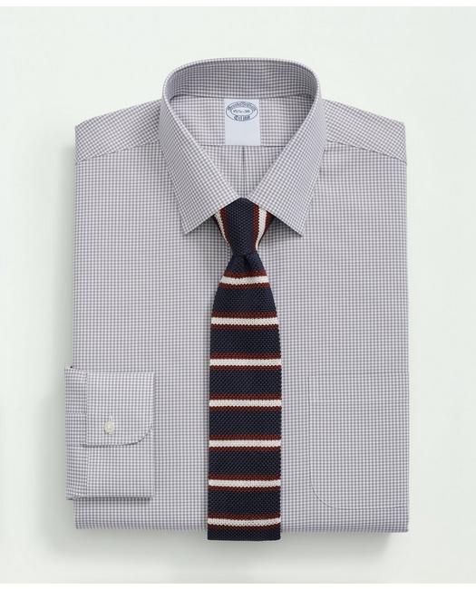 Brooks Brothers Stretch Supima Cotton Non-iron Pinpoint Oxford Ainsley Collar, Gingham Dress Shirt | Grey | Size 17½