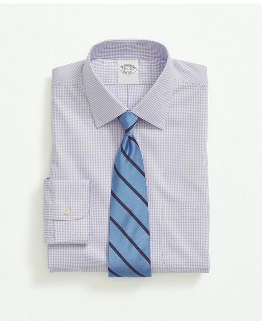 Brooks Brothers Stretch Supima Cotton Non-iron Pinpoint Oxford Ainsley Collar, Gingham Dress Shirt | Lavender | Size
