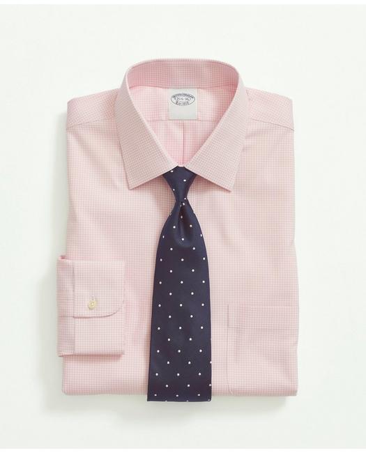 Brooks Brothers Stretch Supima Cotton Non-iron Pinpoint Oxford Ainsley Collar, Gingham Dress Shirt | Pink | Size 14½