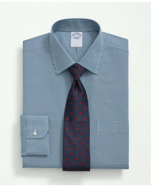 Brooks Brothers Stretch Supima Cotton Non-iron Pinpoint Oxford Ainsley Collar, Gingham Dress Shirt | Teal | Size 16