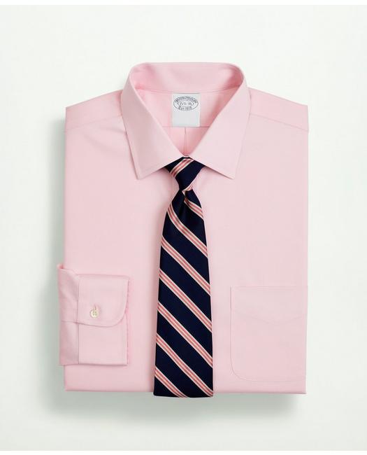 Brooks Brothers Stretch Supima Cotton Non-iron Pinpoint Oxford Ainsley Collar Dress Shirt | Pink | Size 17½ 33