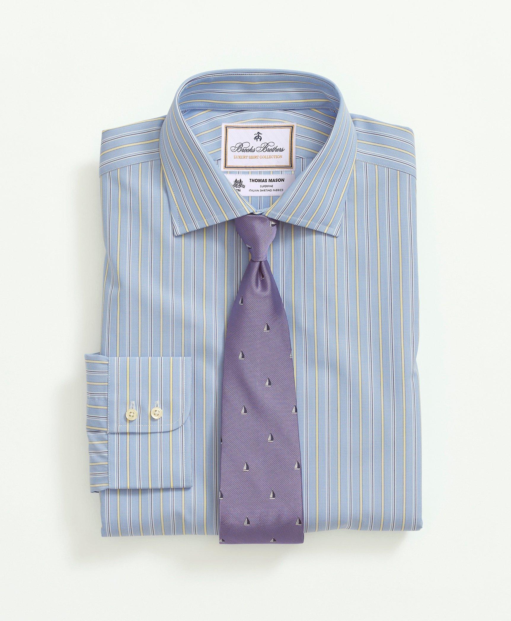 Brooks Brothers X Thomas Mason Cotton Poplin English Collar, Stripe Dress Shirt In Blue