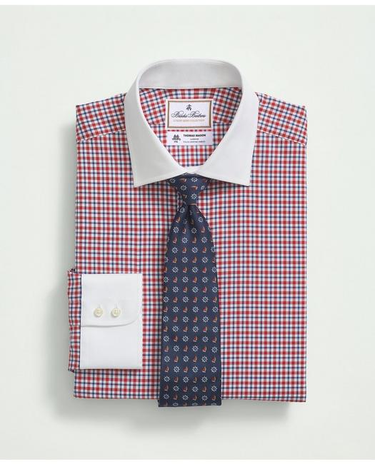 Brooks Brothers X Thomas Mason Cotton Poplin English Collar, Check Dress Shirt | Red | Size 15½ 32