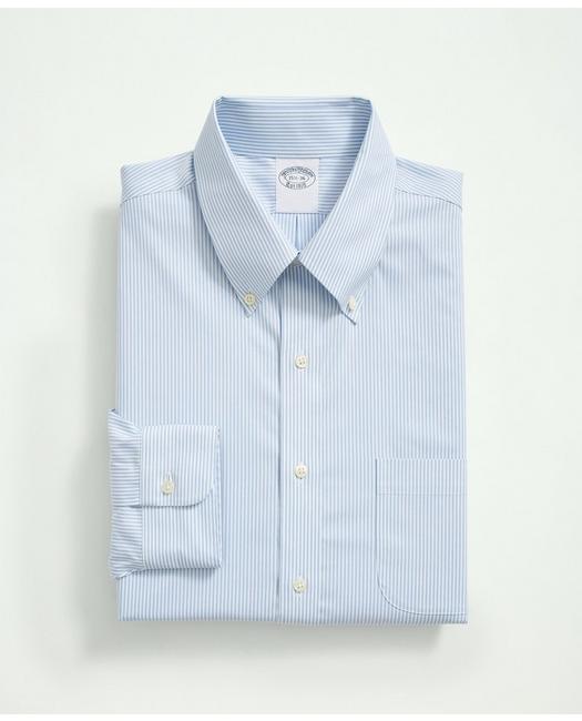 Brooks Brothers Stretch Supima Cotton Non-iron Pinpoint Oxford Button-down Collar, Candy Stripe Dress Shirt | Light In Light Blue