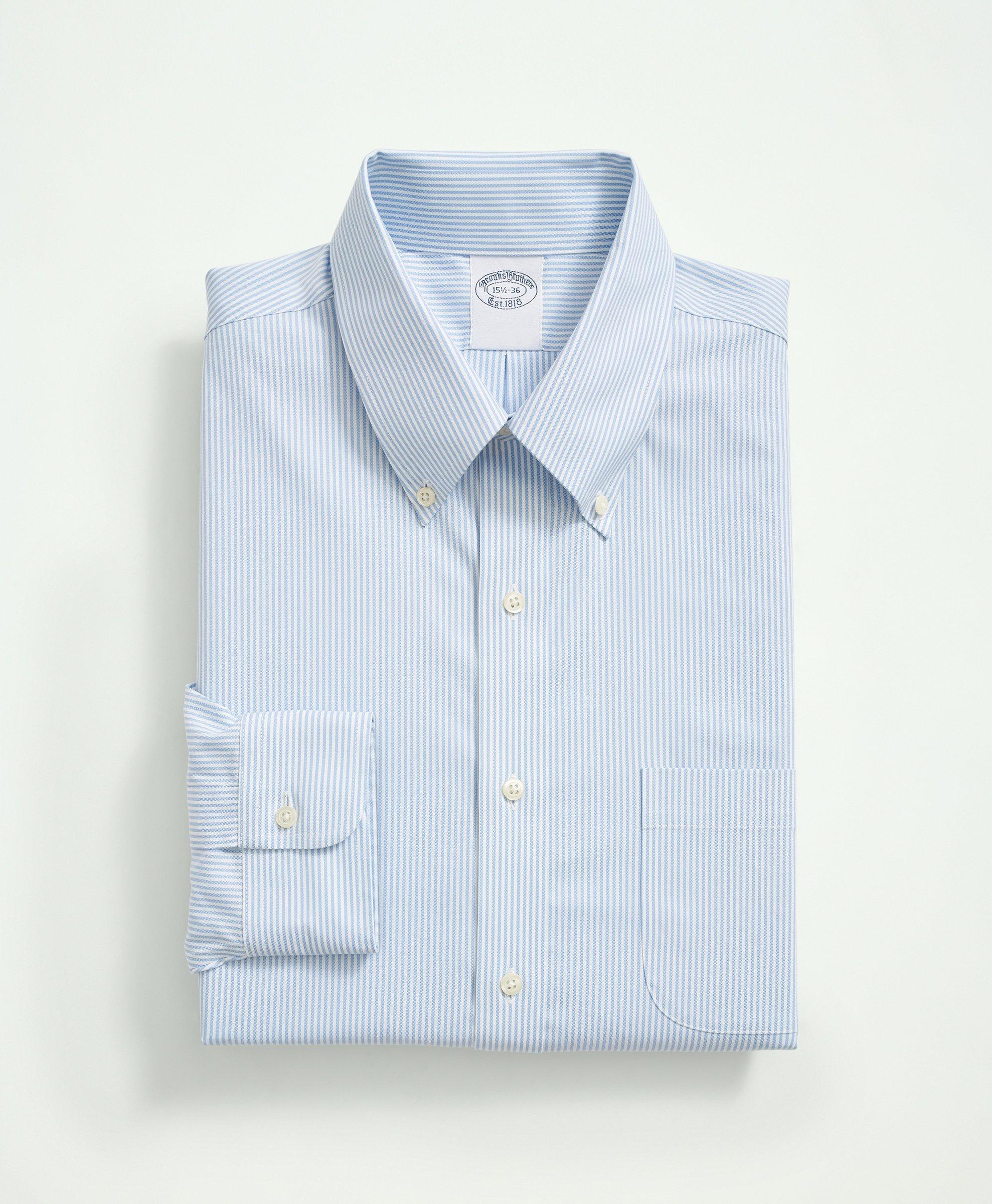 Shop Brooks Brothers Stretch Supima Cotton Non-iron Pinpoint Oxford Button-down Collar, Candy Stripe Dress Shirt | Light  In Light Blue