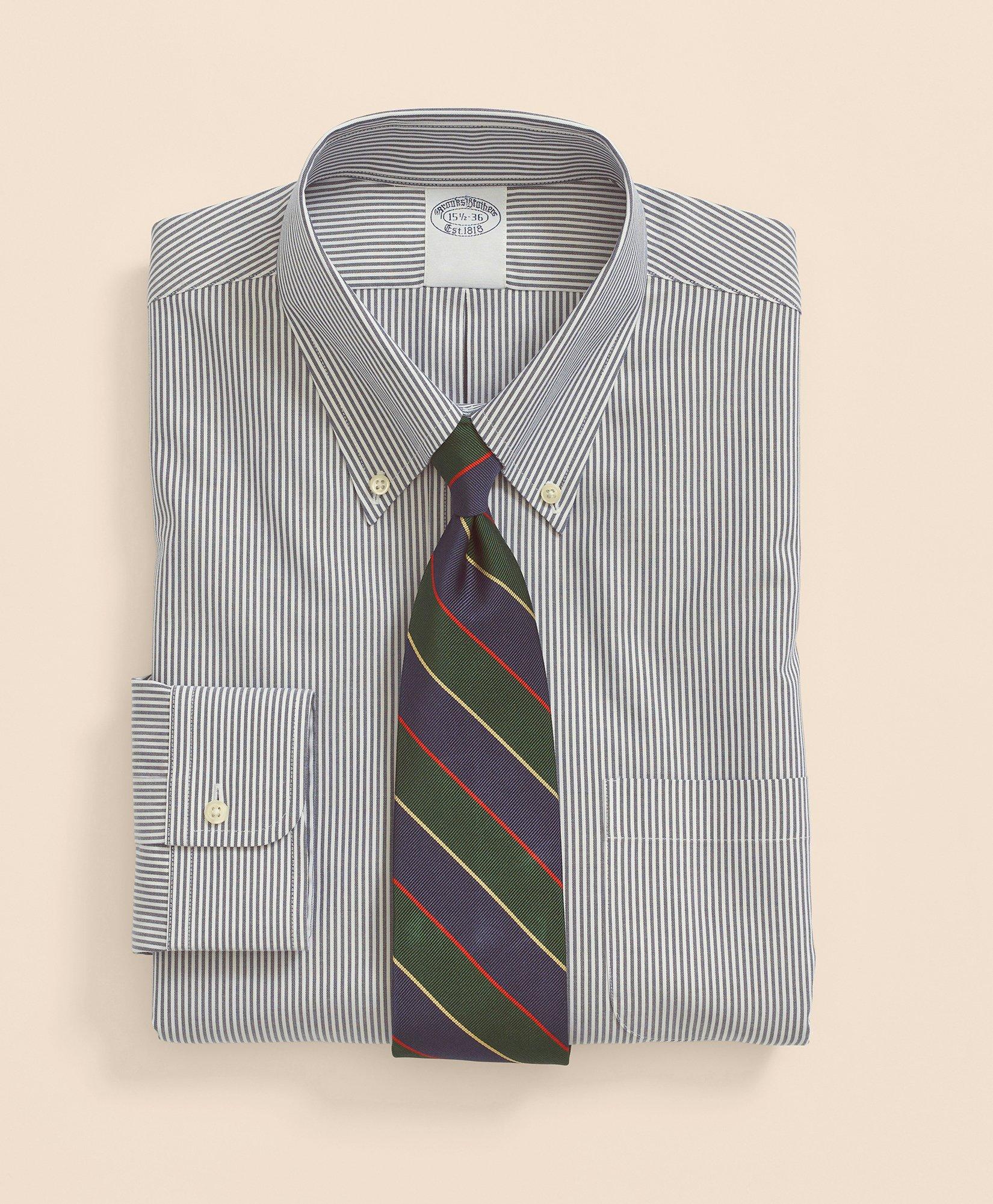 Brooks Brothers Stretch Supima Cotton Non-iron Pinpoint Oxford Button-down Collar, Candy Stripe Dress Shirt In Navy
