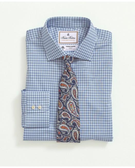 Brooks Brothers X Thomas Mason Cotton Poplin English Collar, Check Dress Shirt | Blue | Size 16½ 33