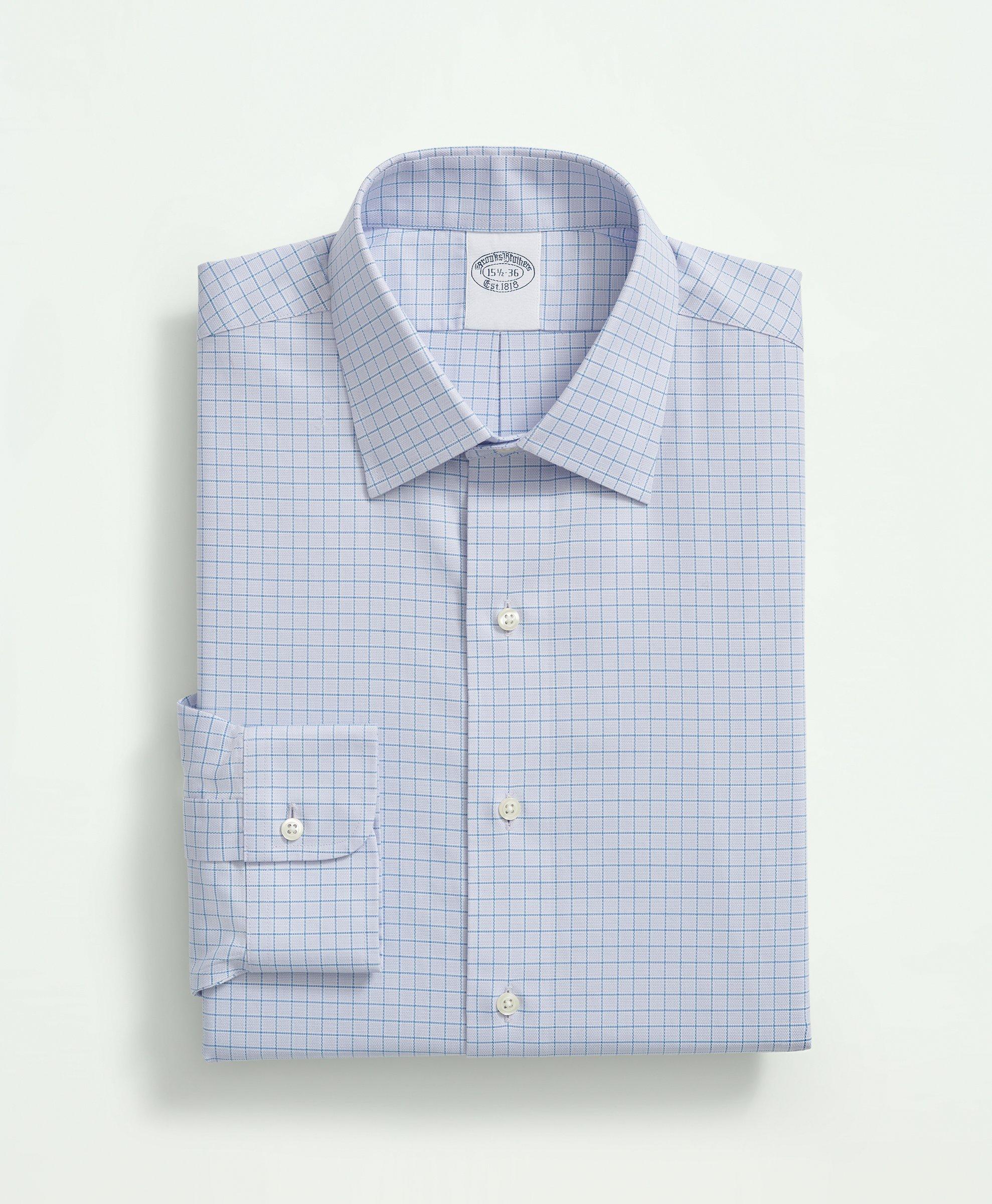 Stretch Supima Cotton Non-Iron Royal Oxford Ainsley Collar, Windowpane Dress Shirt