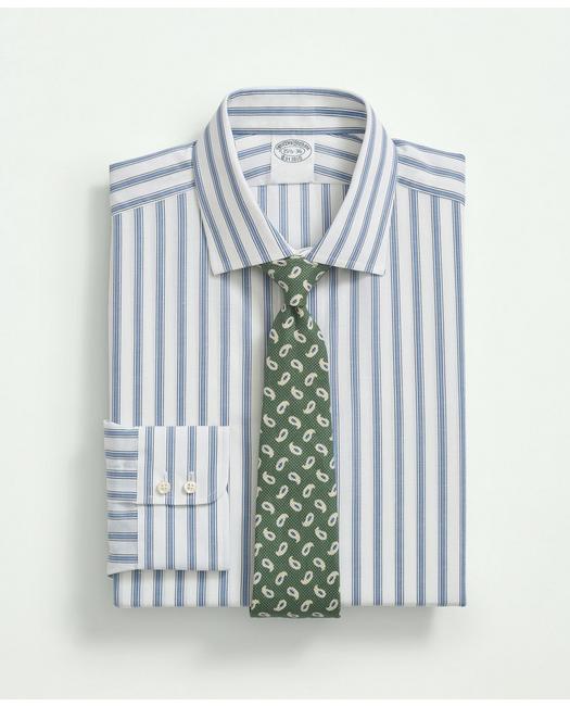 Brooks Brothers X Thomas Mason Cotton-linen English Spread Collar, Stripe Dress Shirt | White | Size 15½ 35