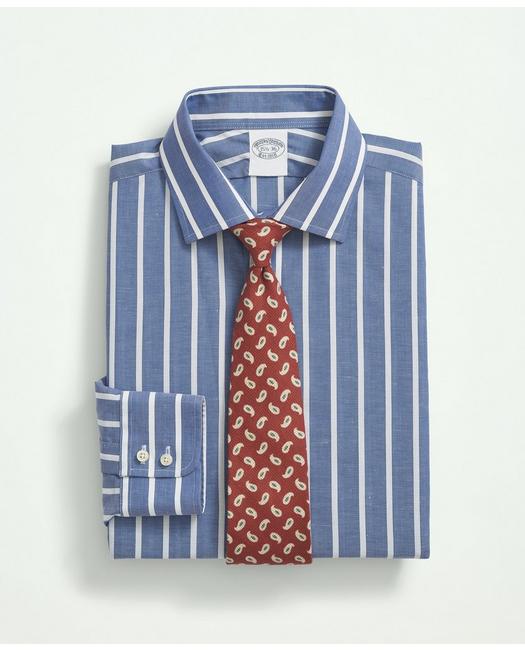 Brooks Brothers X Thomas Mason Cotton-linen English Spread Collar, Stripe Dress Shirt | Blue | Size 15 32