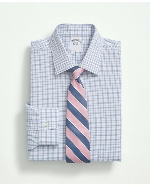 Brooks Brothers Stretch Supima Cotton Non-iron Poplin Ainsley Collar, Check Dress Shirt | Pink | Size 15½ 35