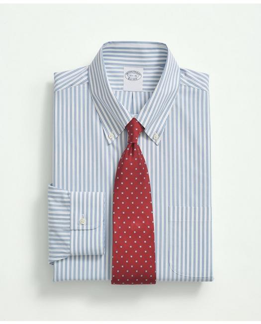 Brooks Brothers Stretch Supima Cotton Non-iron Poplin Button Down Collar, Ground Stripe Dress Shirt | Navy | Size 14