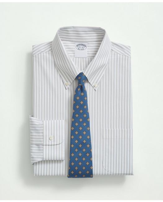 Brooks Brothers Stretch Supima Cotton Non-iron Poplin Button Down Collar, Ground Stripe Dress Shirt | Peach | Size 1
