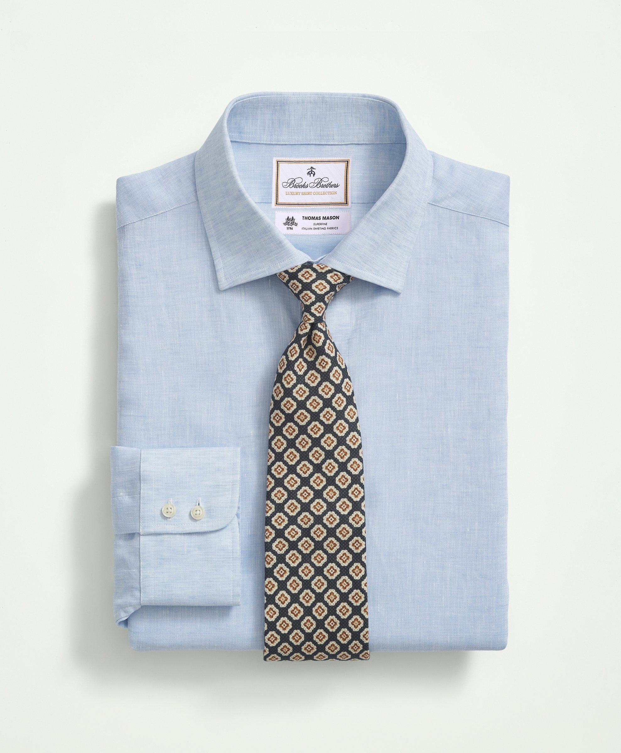 Brooks Brothers X Thomas Mason Linen Poplin English Spread Collar | Light Blue | Size 14½ 33