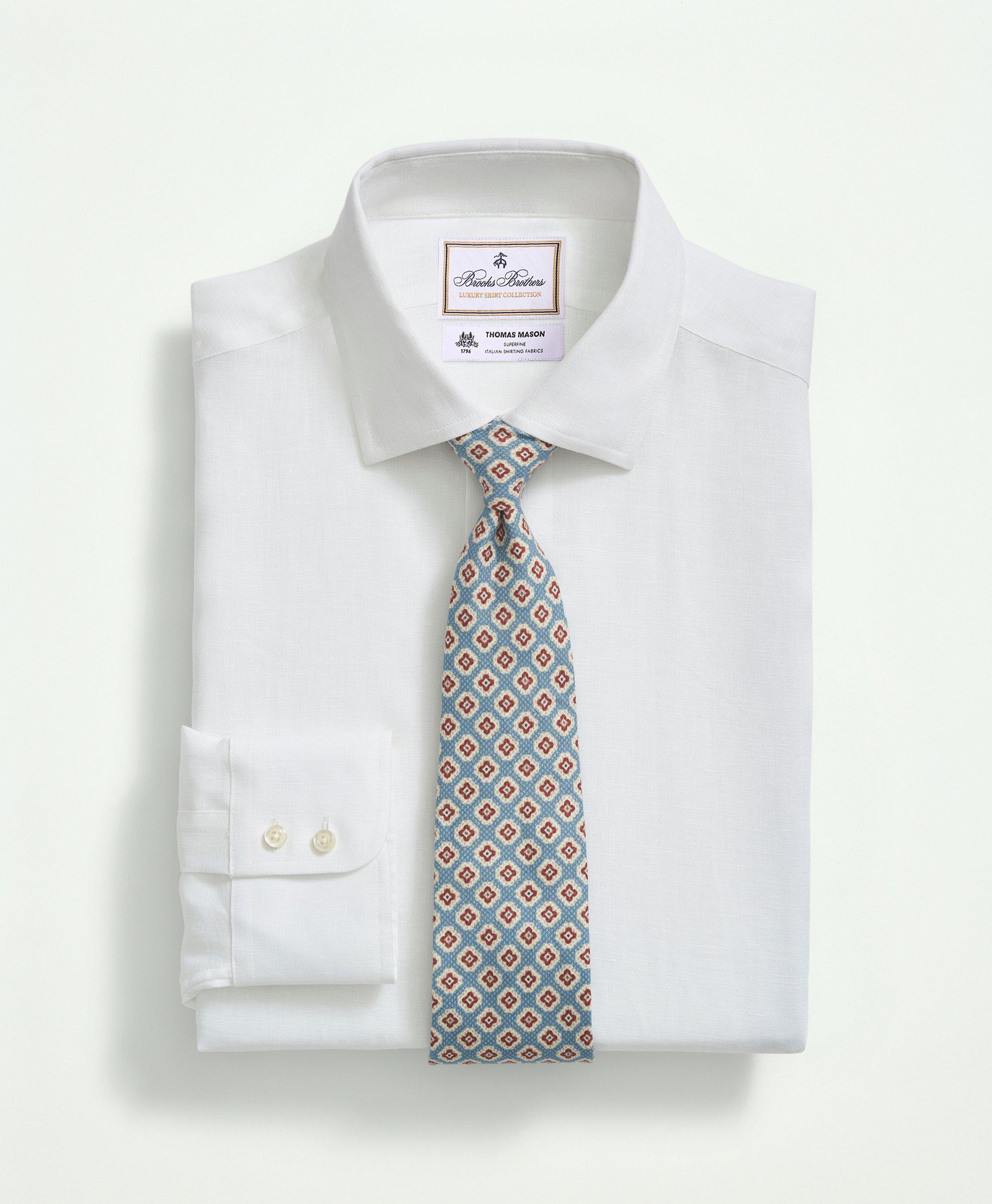 Brooks Brothers X Thomas Mason Linen Poplin English Spread Collar | White | Size 15 34